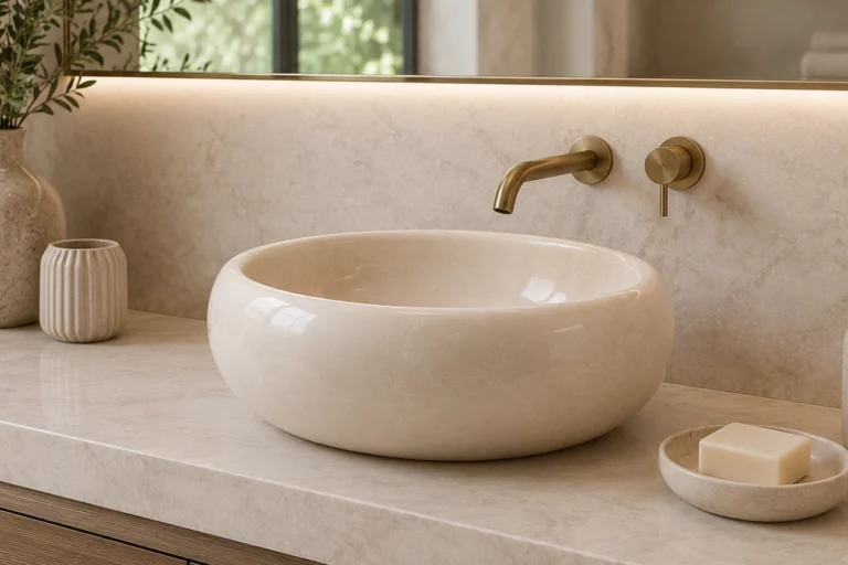 Vasque Ronde en Pierre Naturelle Marbre Creme N°D2501-1