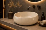 Vasque Ronde en Pierre Naturelle Marbre Creme N°D2503
