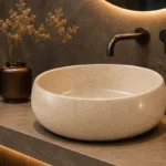Vasque Ronde en Pierre Naturelle Marbre Creme N°D2503