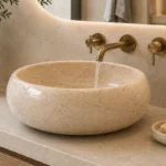 Vasque Ronde en Pierre Naturelle Marbre Creme N°D2504