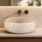 Vasque Ronde en Pierre Naturelle Marbre Creme N°D2506