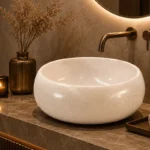 Vasque Ronde en Pierre Naturelle Marbre Creme N°D2510