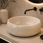 Vasque Ronde en Pierre Naturelle Marbre Creme N°D2511