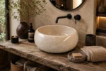 Vasque Ronde en Pierre Naturelle Marbre Creme N°D2513