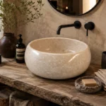 Vasque Ronde en Pierre Naturelle Marbre Creme N°D2513