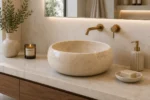 Vasque Ronde en Pierre Naturelle Marbre Creme N°D2515