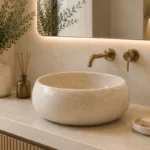 Vasque Ronde en Pierre Naturelle Marbre Creme N°D2516