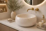 Vasque Ronde en Pierre Naturelle Marbre Creme N°D2519