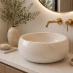 Vasque Ronde en Pierre Naturelle Marbre Creme N°D2519