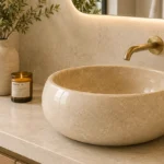 Vasque Ronde en Pierre Naturelle Marbre Creme N°D2524