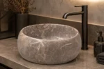 Vasque Ronde en Pierre Naturelle Marbre Gris N°P2501
