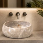 Vasque Ronde en Pierre Naturelle Marbre Gris N°P2507