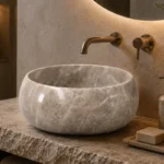 Vasque Ronde en Pierre Naturelle Marbre Gris N°P2509