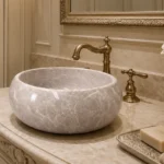 Vasque Ronde en Pierre Naturelle Marbre Gris N°P2514
