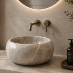 Vasque Ronde en Pierre Naturelle Marbre Gris N°P2537