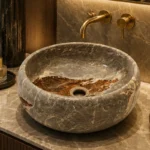 Vasque Ronde en Pierre Naturelle Marbre Gris N°P85