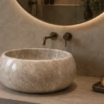 Vasque Ronde en Pierre Naturelle Marbre Light Biege N°P2531