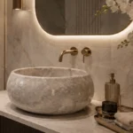 Vasque Ronde en Pierre Naturelle Marbre Light Gris N°P2519