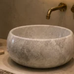 Vasque Ronde en Pierre Naturelle Marbre Light Gris N°P525116