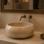 Vasque Ronde en Pierre Naturelle Marbre Rose Biege N°P2530