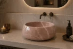 Vasque Ronde en Pierre Naturelle Marbre Rose Biege N°P2533