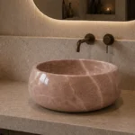 Vasque Ronde en Pierre Naturelle Marbre Rose Biege N°P2533