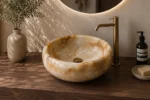 Vasque Ronde en Pierre Naturelle Onyx Blanc Miel N°42