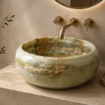 Vasque Ronde en Pierre Naturelle Onyx Blanc Vert N°26