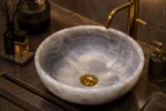 Vasque Ronde en Pierre Naturelle Onyx Crystal Gris N°2511