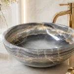 Vasque Ronde en Pierre Naturelle Onyx Gris Noire N°2506