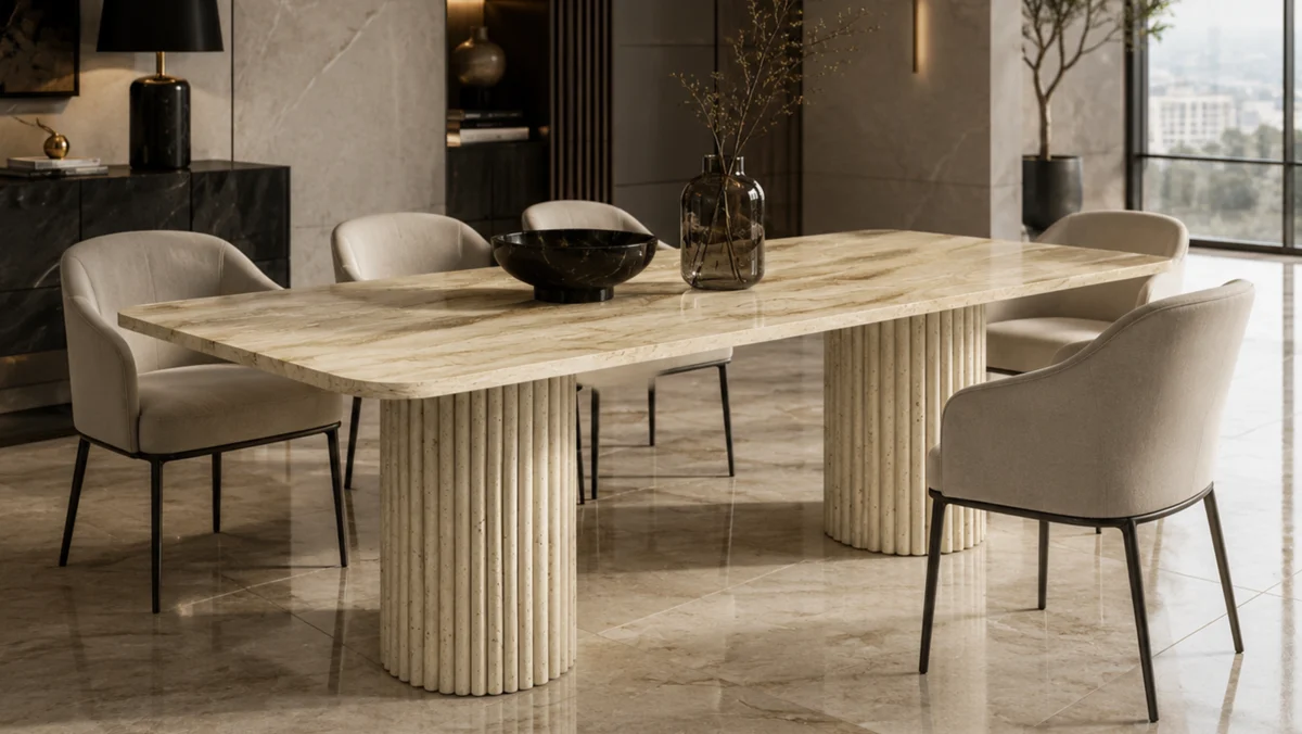 Table à manger Dezire en Travertin – Image 1