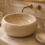 Vasque Ronde en Pierre Naturelle Marbre Beige N°S08