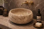 Vasque Ronde en Pierre Naturelle Marbre Beige N°S09
