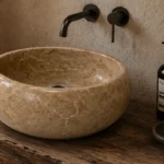 Vasque Ronde en Pierre Naturelle Marbre Beige N°S60