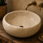 Vasque Ronde en Pierre Naturelle Marbre Creme N°S06