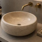 Vasque Ronde en Pierre Naturelle Marbre Creme N°S66