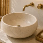 Vasque Ronde en Pierre Naturelle Marbre Creme N°S70